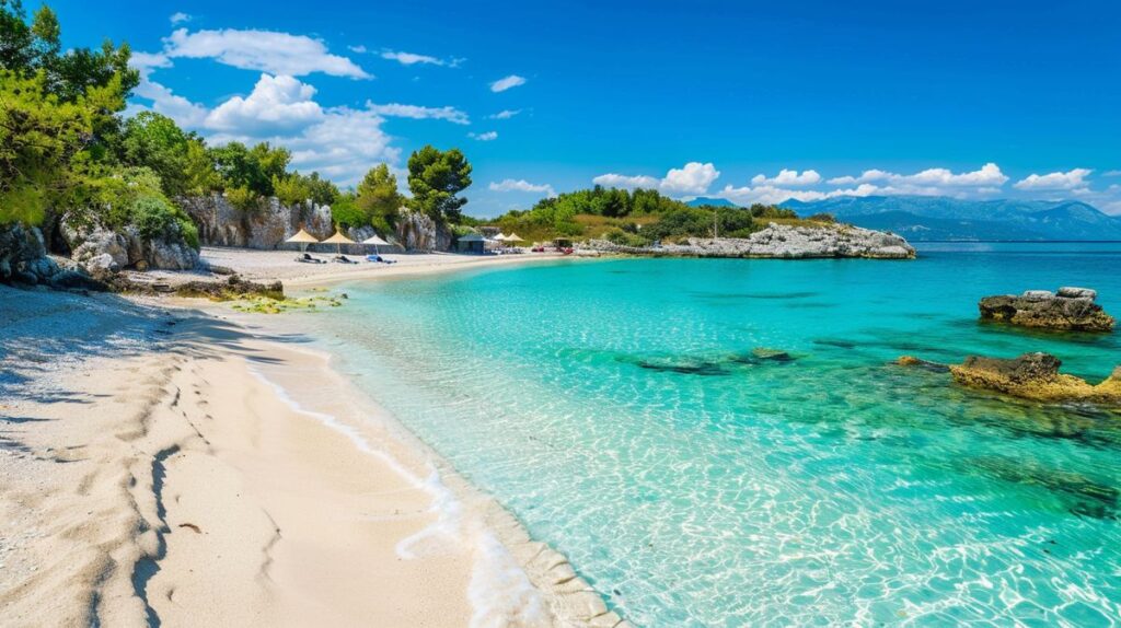 Spiaggia di Ksamil con vista sul mare cristallino, perfetta per Ksamil recensioni