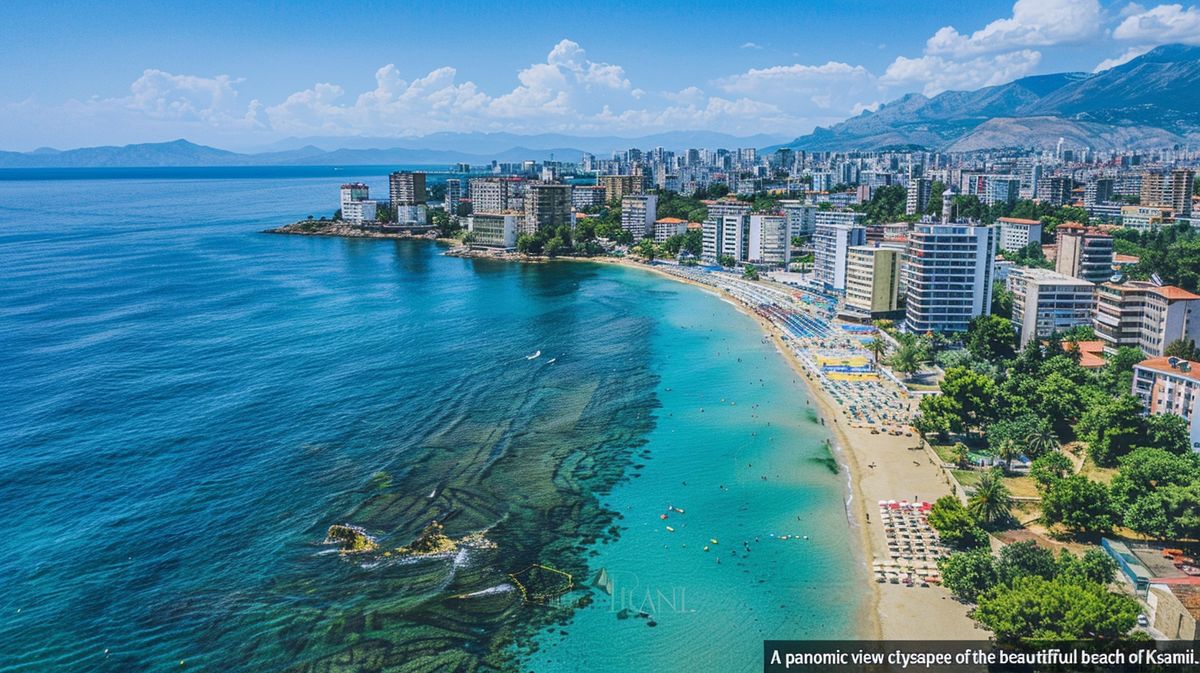 Vista panoramica della città di Tirana e della spiaggia di Ksamil, Albania