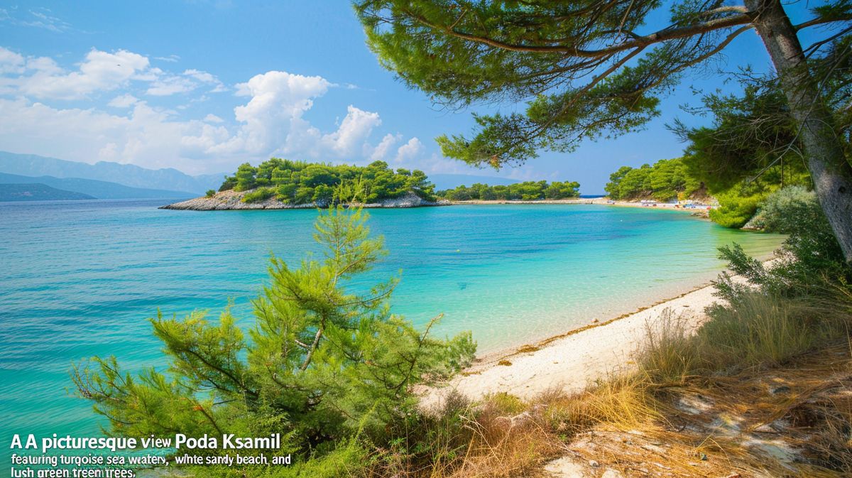 Poda Ksamil su sfondo panoramico di tramonto mozzafiato in Albania