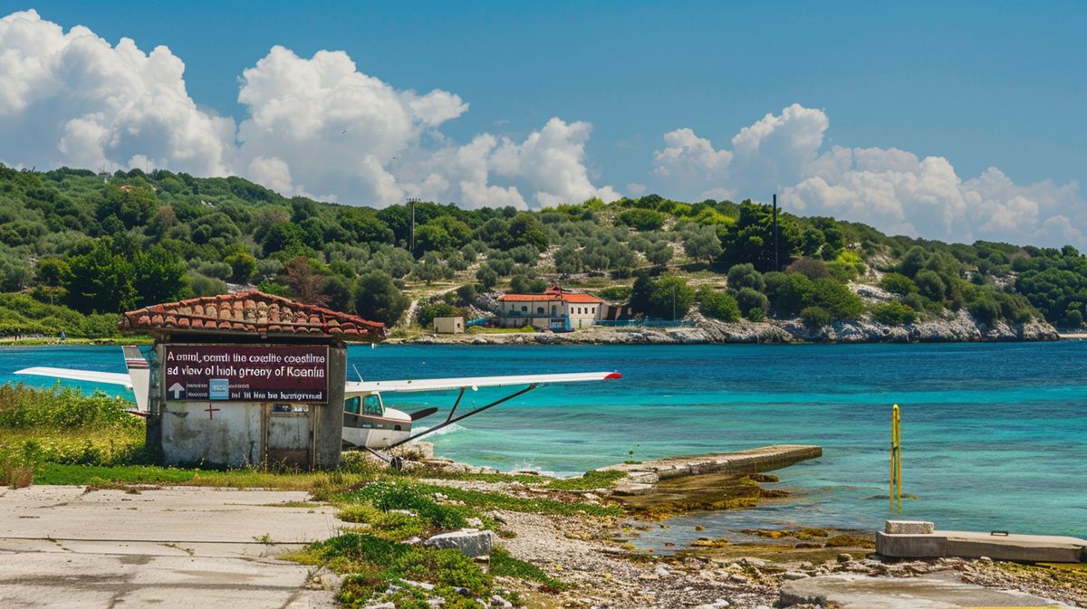 Vista aerea dell'incantevole Ksamil con spiagge cristalline vicino all'aeroporto