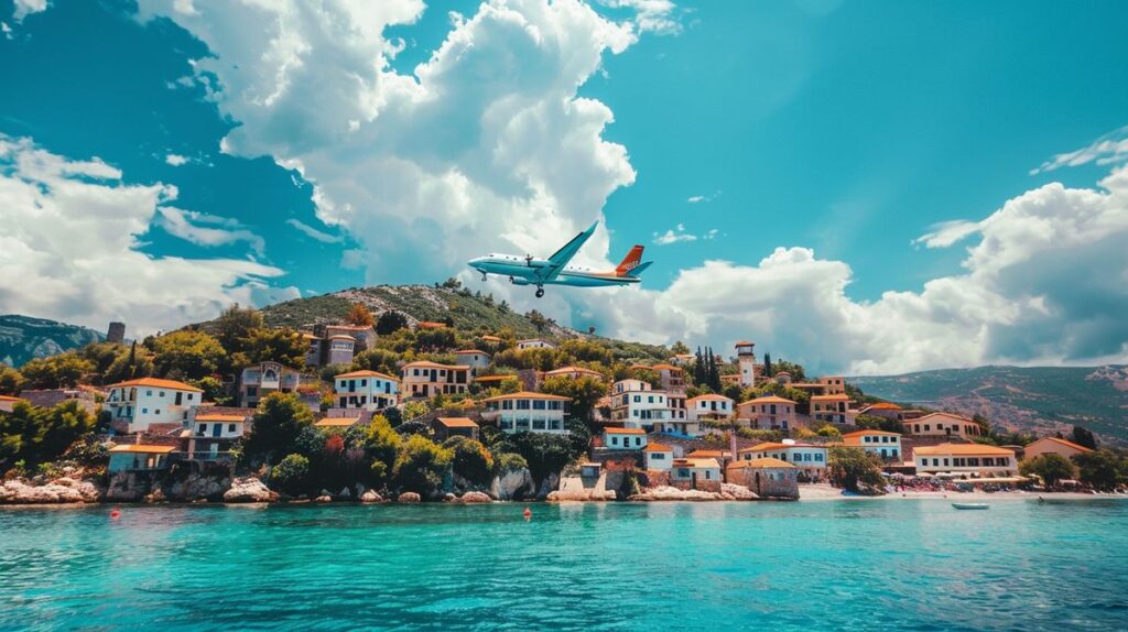 Vista aerea della spiaggia di Ksamil, perfetta destinazione per chi cerca Voli per Ksamil