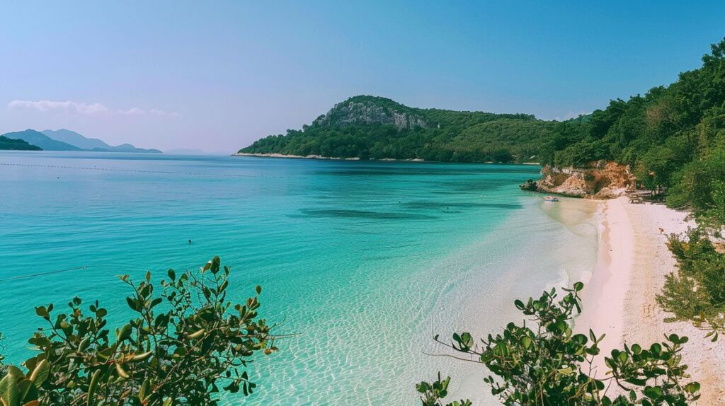 Poda Ksamil spiaggia con vista panoramica e acque cristalline