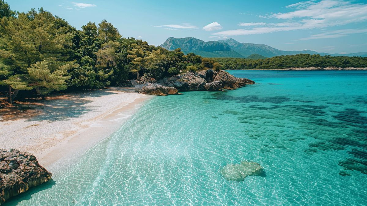 Poda Ksamil spiaggia con vista panoramica e acque cristalline