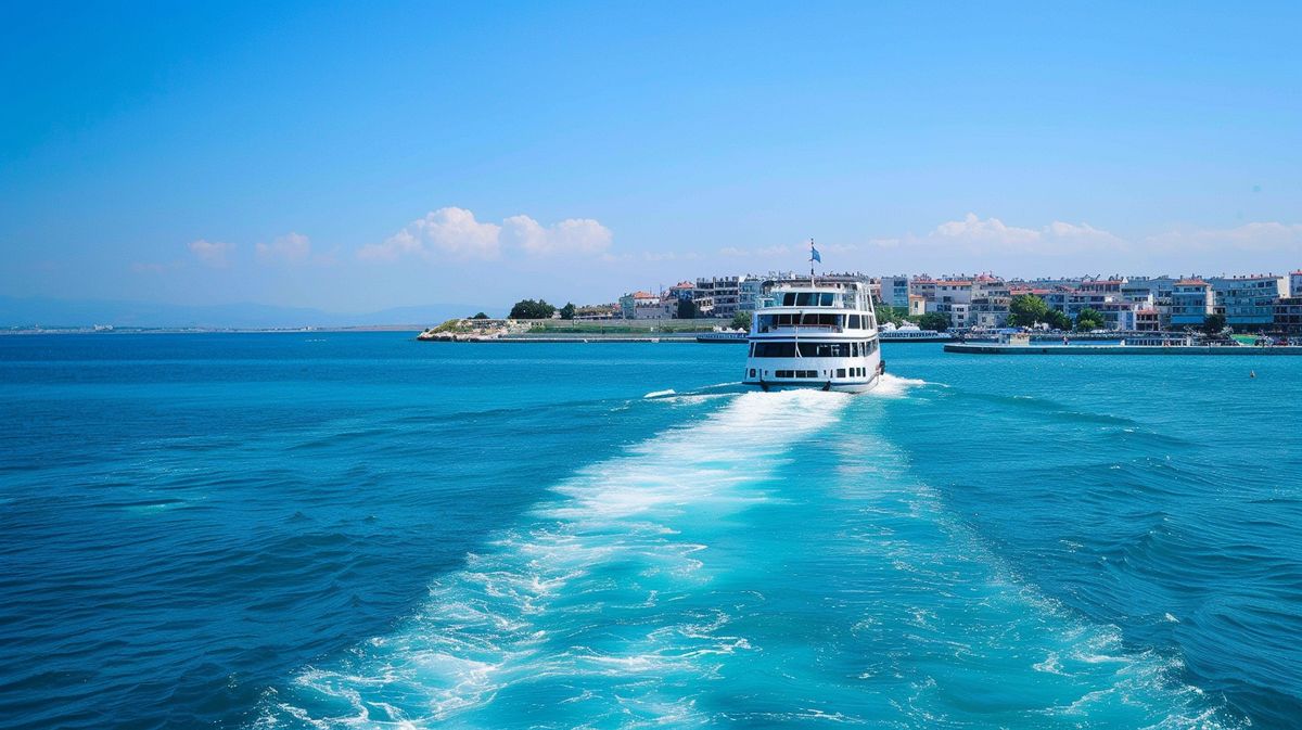 Traghetto Brindisi Ksamil naviga sul mare al tramonto