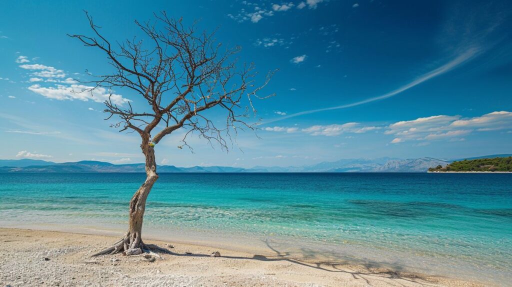 Vista panoramica delle spiagge di Pema e Thate Ksamil con acque cristalline e sabbia dorata